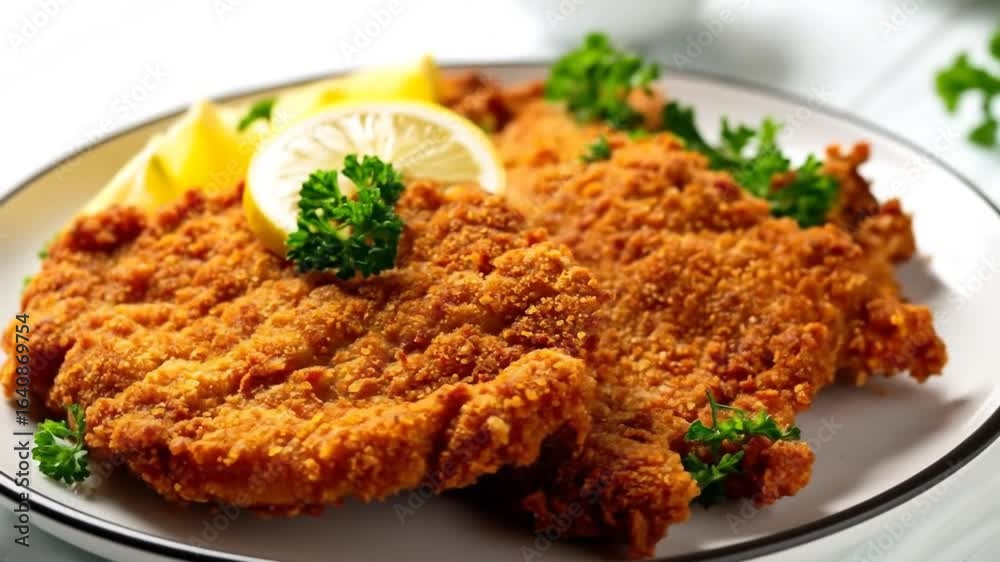Crispy breaded cutlets on plate Crispy breaded cutlets on plate