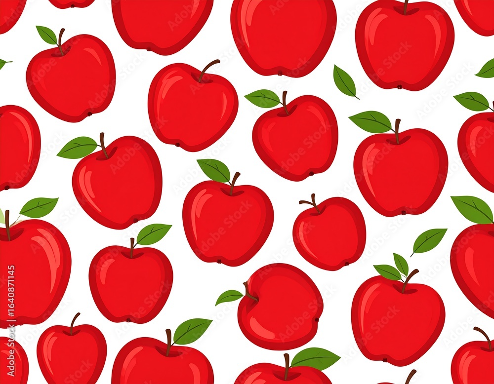 Red apples with green leaves seamless pattern Red apples with green leaves seamless pattern