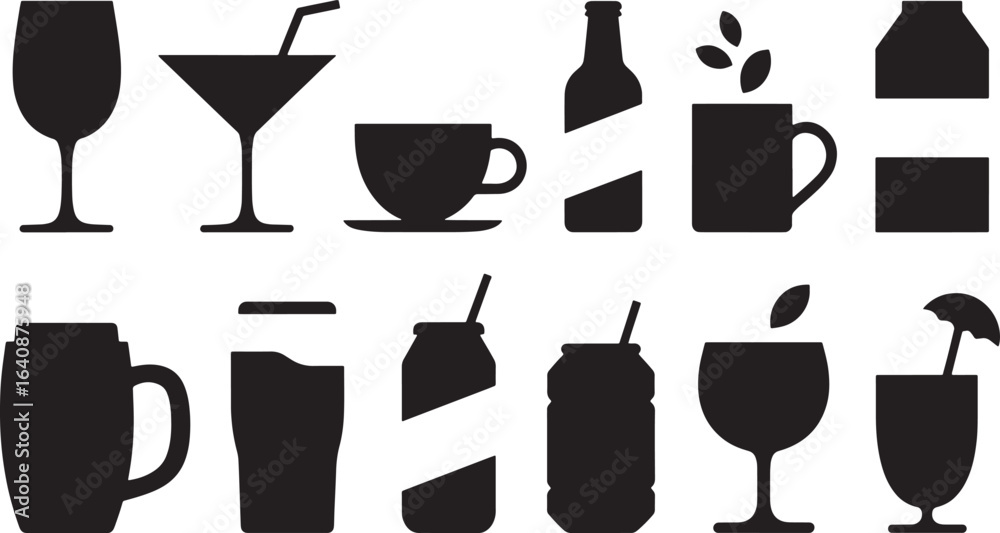 Silhouette of Various Drinkware Against a Transparent Background Vector Illustration Silhouette of Various Drinkware Against a Transparent Background Vector Illustration