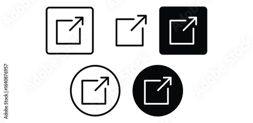 Collection of External Link Icons Black and White Square and Circle Variations Vector Design Simple Line Illustration