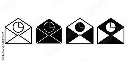 Email Open Rate Icons Black and White Envelope Charts Vector Design Simple Illustration