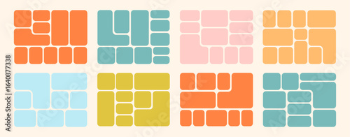 Bento grid abstract pattern vector set pastel color minimal geometric modern frame style. Metaball y2k template for ui, website 10 eps