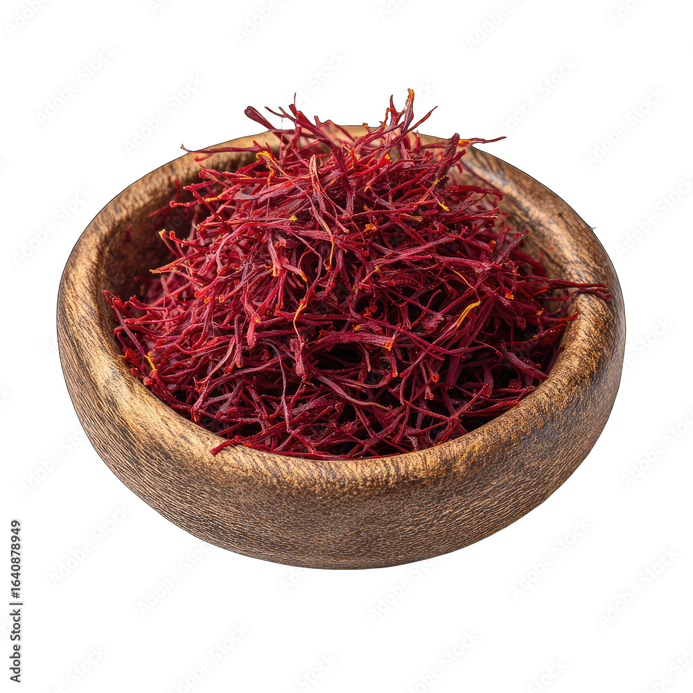 Fototapeta premium Dried saffron threads in wooden bowl