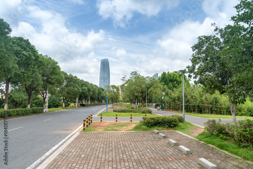 Photography city park with modern building background in shanghai
