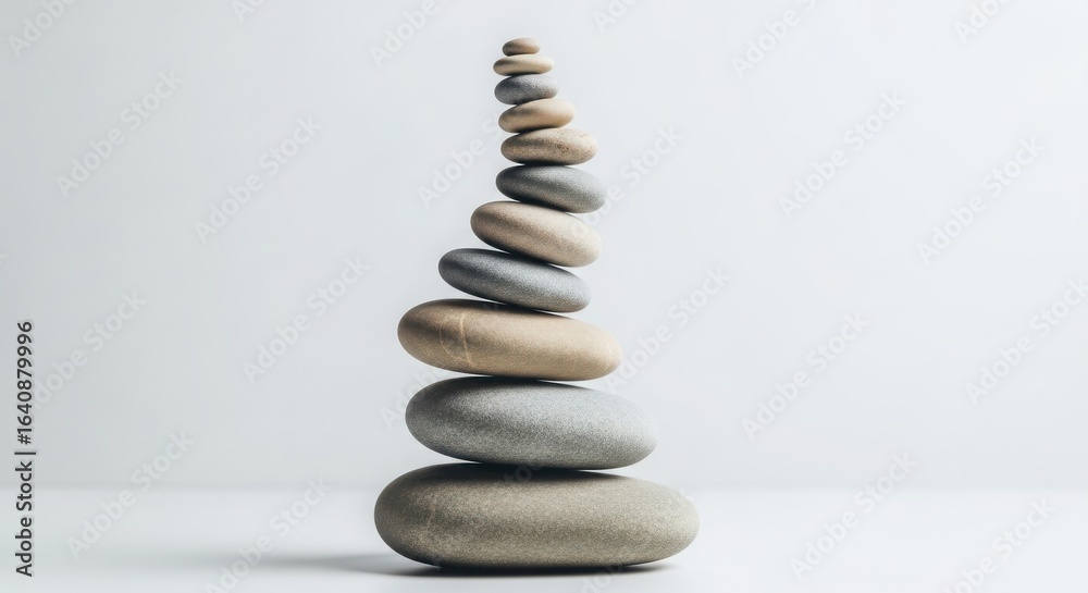 Fototapeta premium Stack of balanced stones symbolizing zen and harmony, isolated on white background
