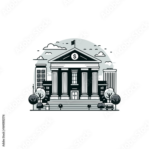 Flat bank building for finance