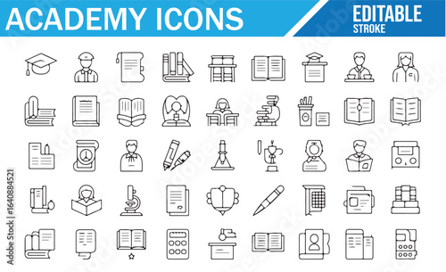 Editable vector icons for education, learning, and academic themes.