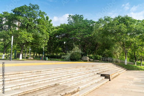 stairs with handrails on both sides in a park