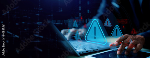 Operation system boot-up failure. Cybersecurity technology, system warning on hacked alerts. System warning error popup and maintenance showing.