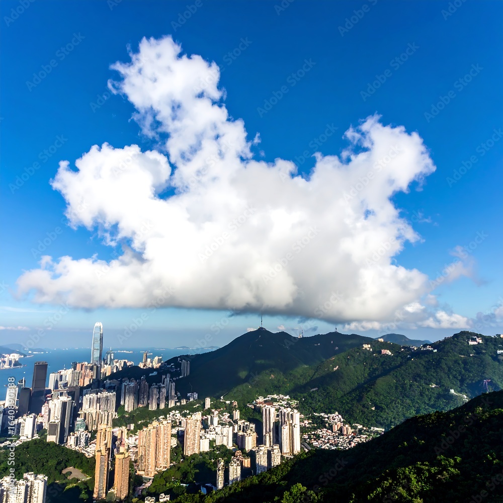 Obraz premium Cityscape under a large cumulus cloud