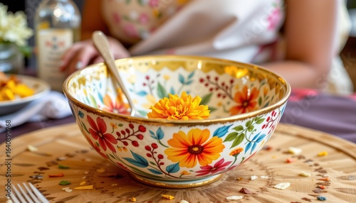 watercolor marigold flower bowl, indian wedding