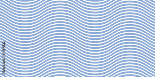 Blue and beige diagonal wavy lines seamless pattern. Simple vector abstract liquid stripes background. Funky groovy texture with diagonal waves, fluid shapes, flow. Stylish repeated decorative design