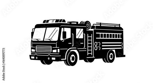 Black and White Silhouette of a Firetruck.