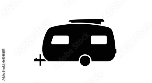 Black Silhouette Icon of a Caravan Trailer with Roof Rack.