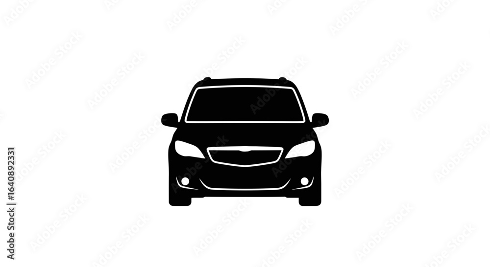 Black Silhouette of a FrontFacing SUV. Black Silhouette of a FrontFacing SUV.