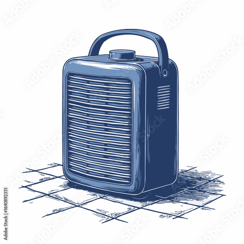 Air purifier on tiled floor with a portable cleaner appliance, illustrating air purifier benefits and operation. Air purifier is compact and ready to purify room air.