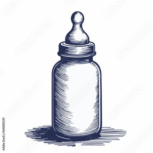 Baby bottle on kitchen counter for feeding needs, sketch art shows filled baby bottle. Baby bottle is essential for feeding, making it a comforting sight for new parents.