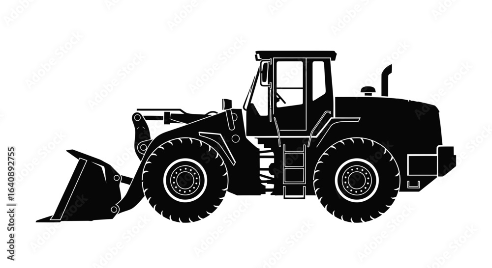 Naklejka premium Black Silhouette of a Powerful Wheel Loader.