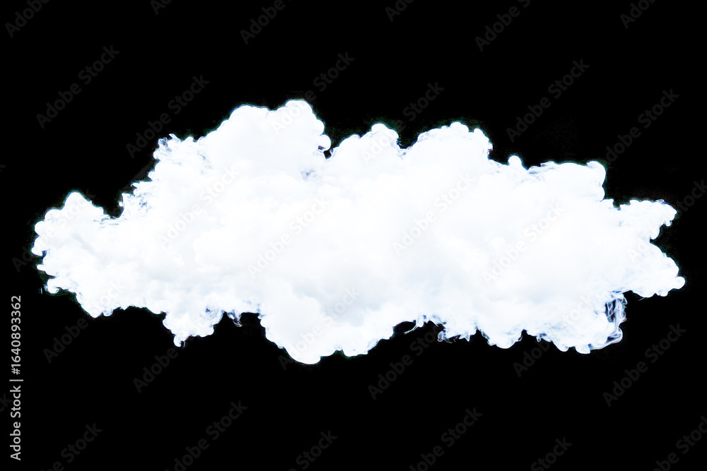 Obraz premium A fluffy white cloud drifts gently against a stark black background, creating a tranquil and striking visual contrast in the scene