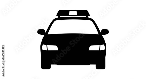 Black Silhouette of Police Car with Light Bar.