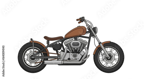 Brown and Grey Custom Chopper Motorcycle Illustration.