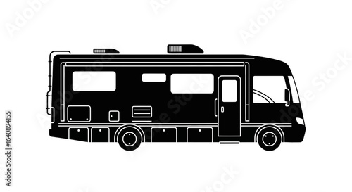 Class A Motorhome Silhouette Detailed Side View Illustration.