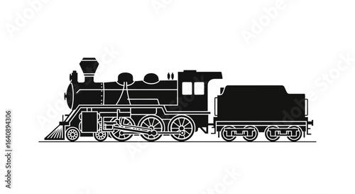 Classic Black Silhouette of a Steam Locomotive Train.