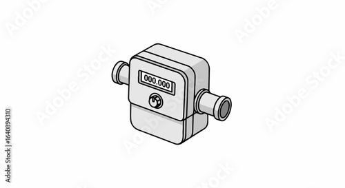 Water meter isolated on white shows consumption measurement. This water meter illustration indicates liquid flow and volume accurately.