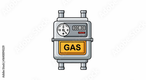Gas meter illustration depicting gas usage and consumption on isolated background. Modern gas meter shows consumption on meter dial. Gas meter illustration perfect for energy saving concepts.