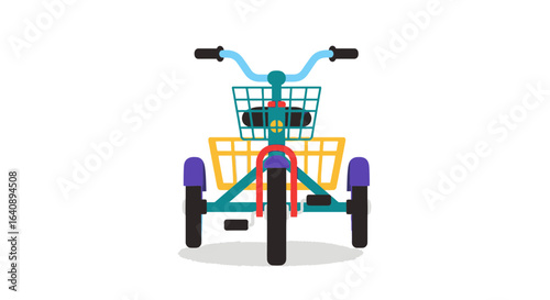 Colorful Childs Tricycle with Basket and Handlebars.