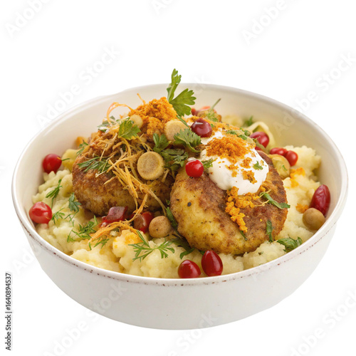 Aloo Tikki Chaat isolated on transparent background  

