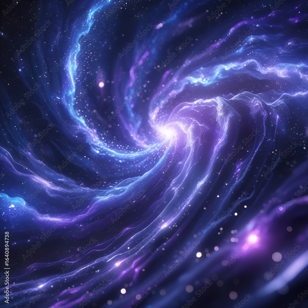 Fototapeta premium Abstract cosmic energy burst with deep space colors and glowing plasma waves—ideal for sci-fi art, tech graphics, and futuristic backgrounds.