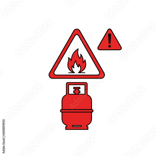 Warning sign of flammable gas tank with attention symbol. Flammable gas poses dangers in industrial and domestic settings, necessitating cautious handling.