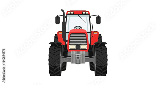 Front View of a Red Farm Tractor with Large Tires.