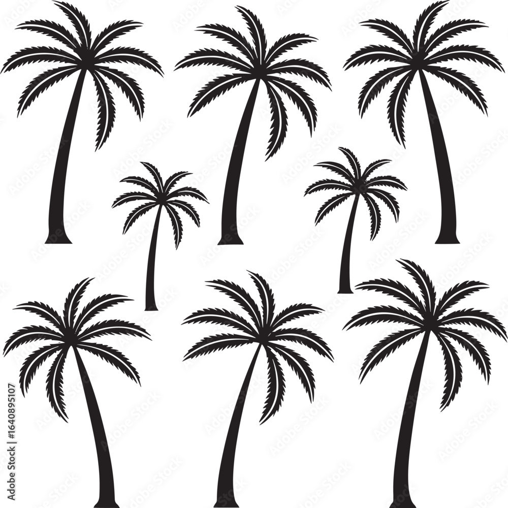 Fototapeta premium Assortment of Black Palm Tree Silhouettes trees tropical