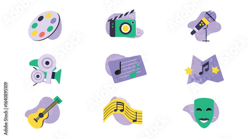 Collection of artistic icons representing various creative disciplines and artistic expressions