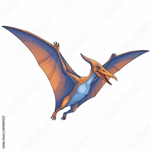 Illustration of a pterodactyl flying with wings spread wide, representing prehistoric flying reptiles.
