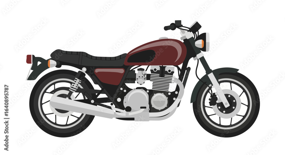 Fototapeta premium Maroon Classic Motorcycle Illustration Side View.
