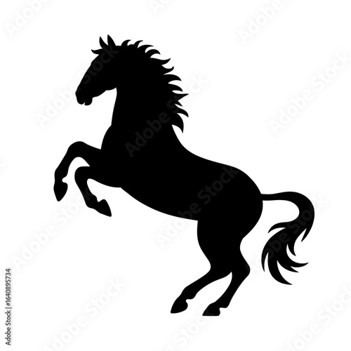 Silhouette of a rearing horse with a flowing mane isolated on a white background vector graphic