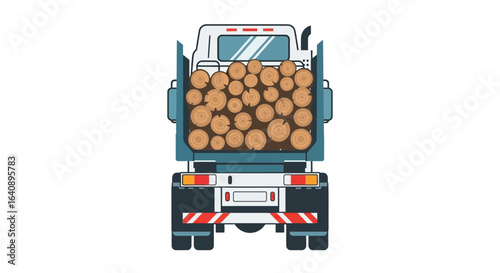 Log Truck Rear View Full Load of Timber Logs.