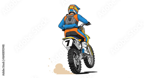 Motocross Rider Number Seven Rear View Action Shot.
