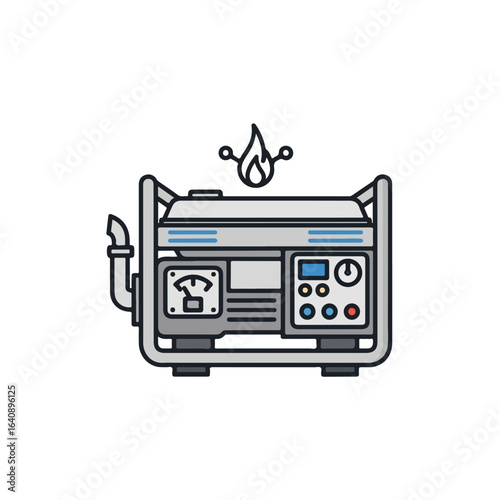 Portable generator machine depicted with simple lines, symbolizing reliable off grid power. The portable generator machine, an isolated equipment that provides off grid power,