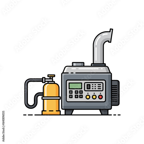 Portable fumigator equipment is seen, featuring electronic control panel and gas cylinder, essential tools for pest management. This fumigator equipment is shown for agricultural and domestic use,
