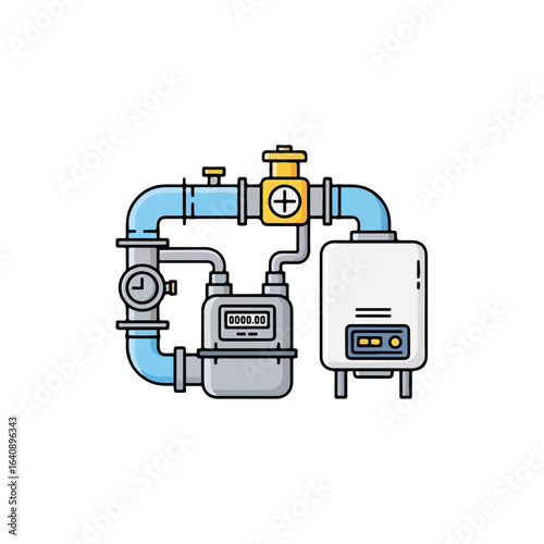 Isolated gas pipeline showing gas meter and pipes for safety inspections and usage. Gas pipeline installation and maintenance provide essential functions for homes and industries.