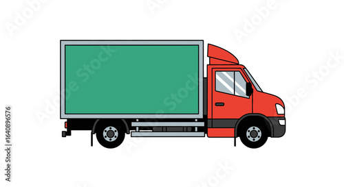Red and Green Box Truck Side View Illustration.