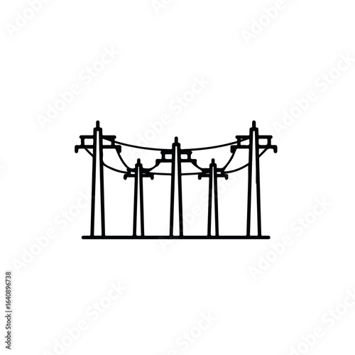 Electricity pylon line with tall posts carrying high-voltage wires across cityscape, electricity pylon setup ensures reliable power transmission and distribution within city.