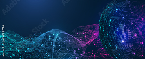 Modern technology circuit board texture background design. Quantum computer technologies concepts, large data processing. Futuristic blue circuit board background. Minimal vector motherboard