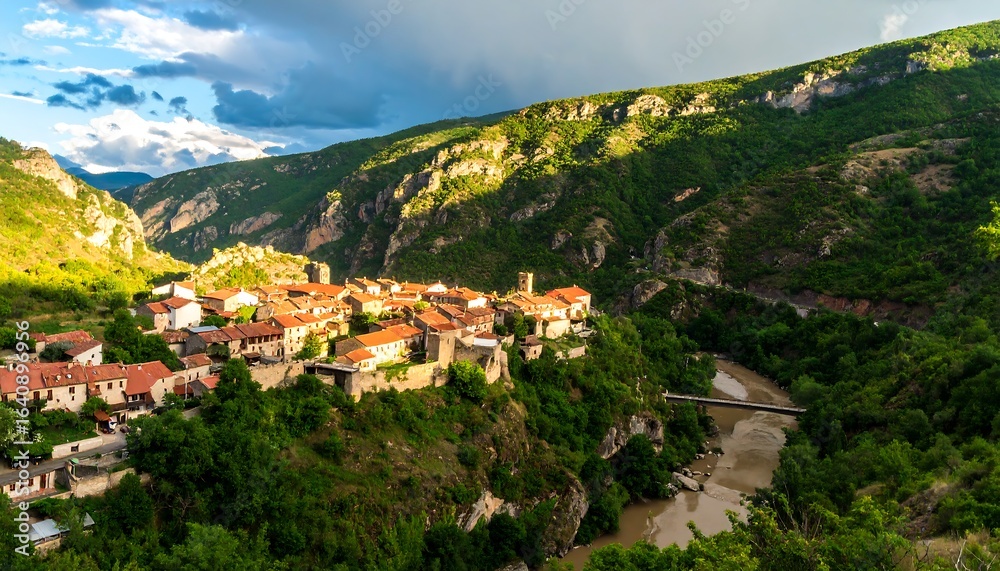 Obraz premium Picturesque mountain village nestled in a valley.