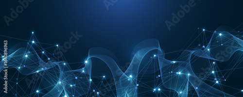 Global network connection concept. Big data visualization. Social network communication in the global computer networks. Internet technology. Business. Science. Vector illustration