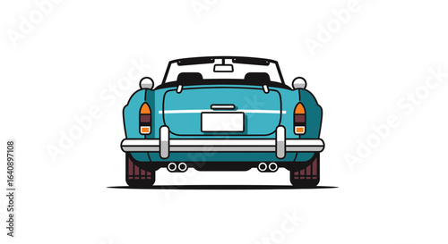 Teal Classic Convertible Car Rear View Illustration.